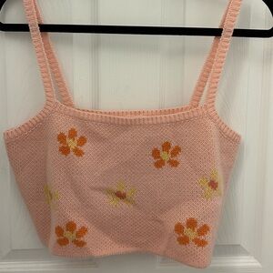 Emory Park Pink and Flower Knit Crop Top, Sz L